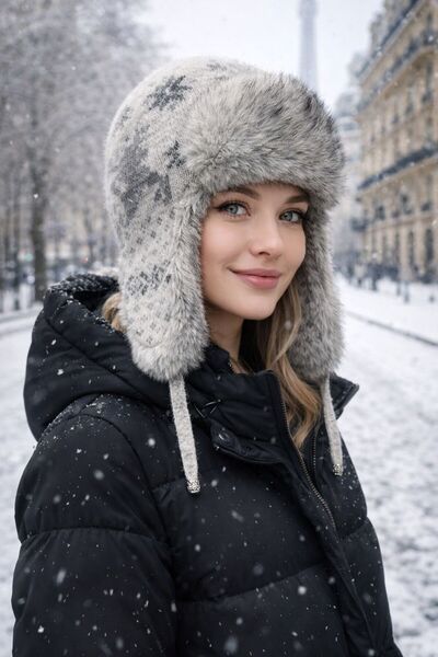 BALIENTE Gray Deer Figured 100% Wool Knitwear Pilot Clip-On Women's Hat