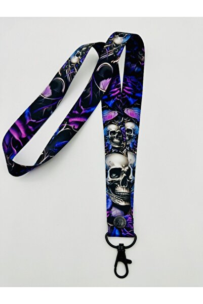CİCCİBİCCİSHOP KAFATASI MOR GÜLLER BOYUN ASKI İPİ,LANYARD ve DÜDÜK İPİ