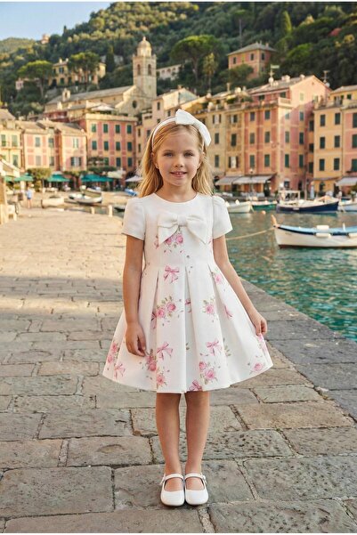 Pamina Rochie pentru fetiță cu imprimeu 3-7 ani Ecru