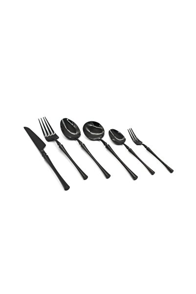 Mado Gallery Luxury Stainless Steel Cutlery Set of 6, Mirror Polished, Dishwasher Safe GiftBox Flatware Black