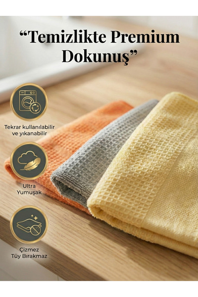 CULİVEN 3’lü Premium Mikrofiber Temizlik Bezi – Mutfak, Araç, Cam ve Banyo Yüzeyleri İçin,