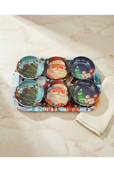 Zera Dizayn Zera DizaynMetal Tepsili Yılbaşı Temalı Çerezlik ve İkram Sunum Seti