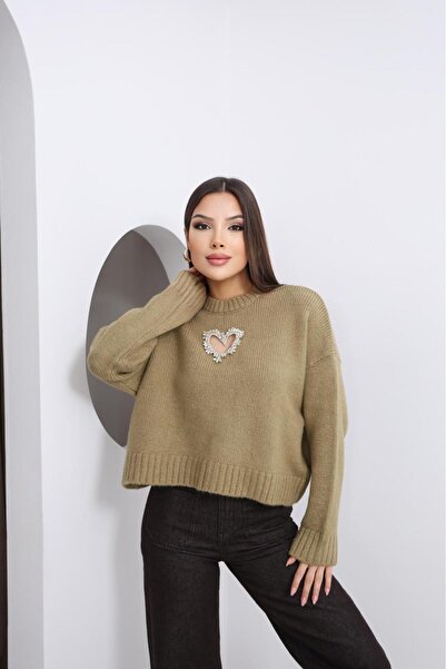 DMBASİC Stone Heart Detail Knitwear Sweater
