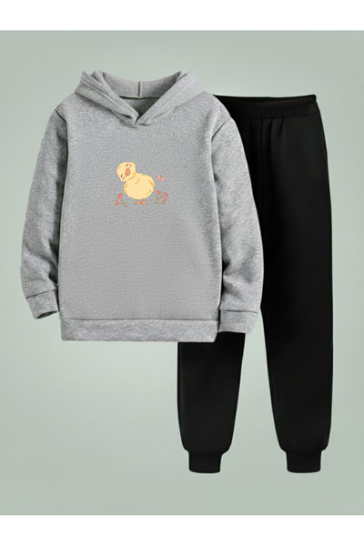 LORVEX بغطاء رأس سويت شيرت للأطفال - طقم رياضي لطيف على شكل كتكوت أصفر مطبوع