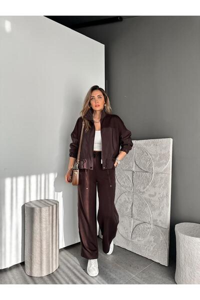 Zerrincan Giyim Kahve Paraşüt Mix Fermuarlı Mont Takım
