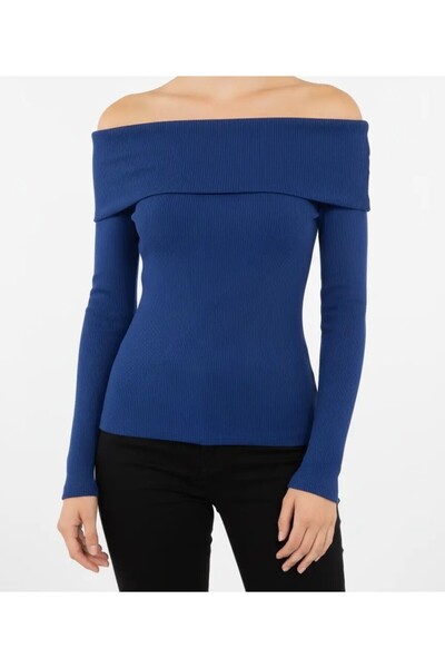 BY ARDELION Блуза с отворени рамене, плетена, шик - син цвят