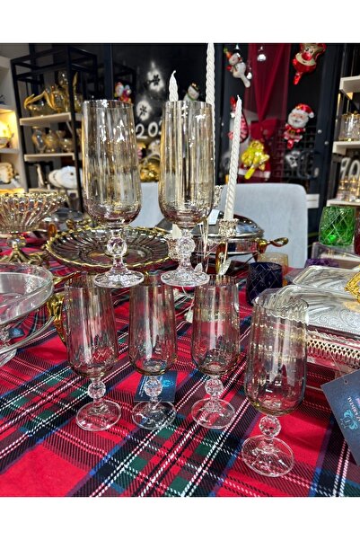Vakıf home Bohemia Kristal Ayaklı Füme Renk Kahve Yanı Su Bardağı