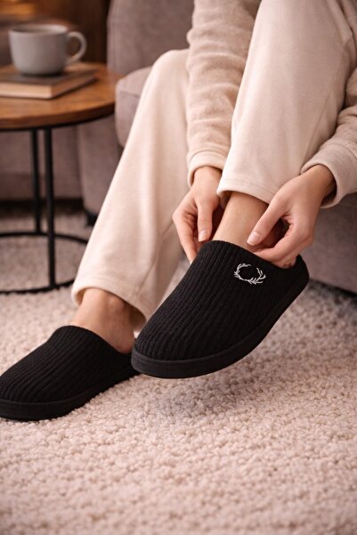 Wordex Aur121 Embroidered Corded Fabric Patterns Comfortable Soft Sole Winter Home Slippers with Fur Inside