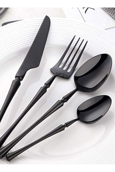 Mado Gallery Luxury Stainless Steel Cutlery Set of 6, Mirror Polished, Dishwasher Safe GiftBox Flatware Black