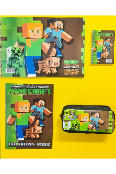Deniz Oyuncak Mınecraft boyama kitabı&resim defteri&ödev defteri&çift fermuarlı kalem kutusu hediyelik