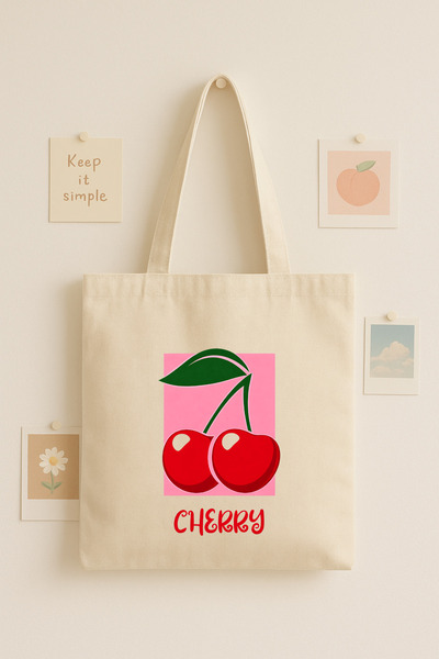 Maki Craft Chérie Kiraz Baskılı Bez Çanta Tote Bag