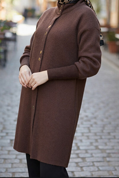 AYDENİZ GİYİM Women's Standard Size Long Buttoned Knitwear Cardigan