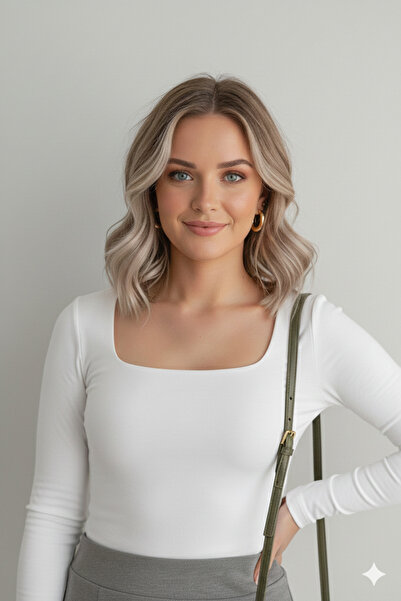 mooishan بلوزة NoveL ذات طبقة مزدوجة كاملة قماش قابل للتمدد ذات قصة ضيقة وأكمام طويلة وياقة مربعة