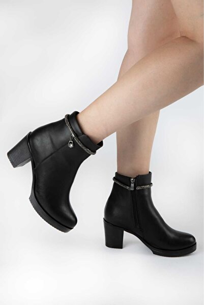 Daloğlu Cizme negre pentru femei cu toc de piatră la gleznă 66-415