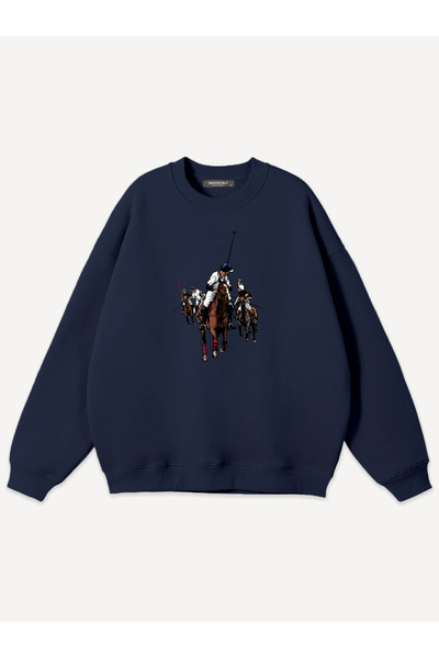 Mad&Calf Unisex Horse Rider Printed Crew Neck Oversized Sweatshirt