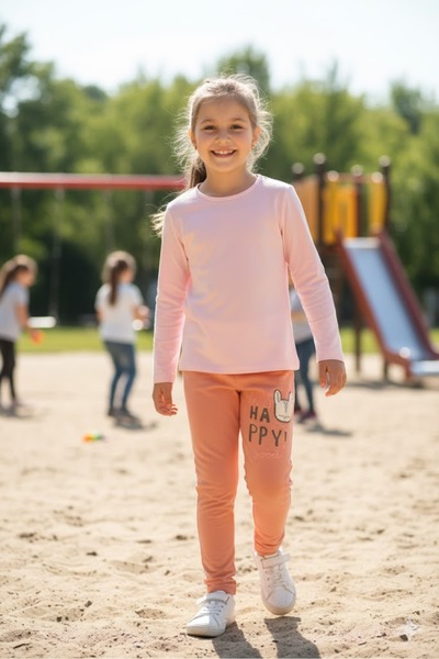 TİMİ Rabbit Knitted Detail Happy Printed Girl's 3-Ply Tights