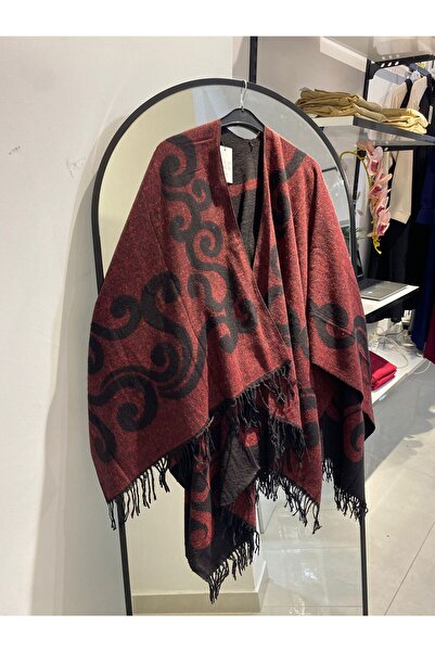 KANOĞLU TİCARET KANOĞLU Desenli Püsküllü Panço – Şal Görünümlü Triko Üst