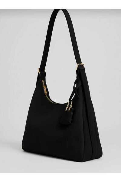 Shkup Suede Black Women's Shoulder Bag Casual Lined Zipper Closure Adjustable Shoulder Strap Charmlı
