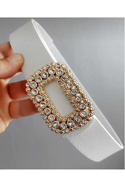 Mynoa Women's Belt with Stone Gold Buckle, Jacket Belt, Trouser Belt