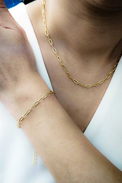 KYOLA DESİGN Paperclip Chain Necklace Bracelet Set