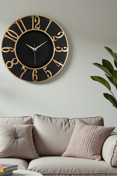 usin ساعة حائط دائرية مزخرفة بأرقام ذهبية للصالون والمكتب ومكان العمل والمطبخ مقاس 33*33 سم