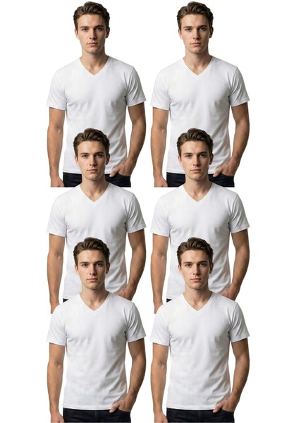 DK İÇ GİYİM Men's Short Sleeve V-Neck 6-Pack