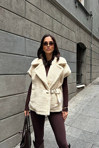 GÜLTEN MADEN Kadın Bej Kemer Detaylı Yelek