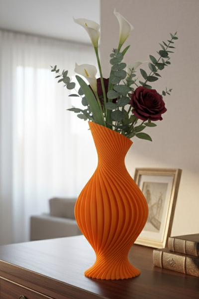 MEK Spiral Curved Decorative Vase Orange (22X11Cm)