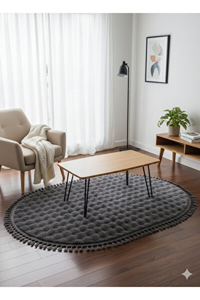 LİNOS HOME Velvet Serisi Antrasit Saçaklı Bubble Yolluk Özel Puffy Peluş Halı...