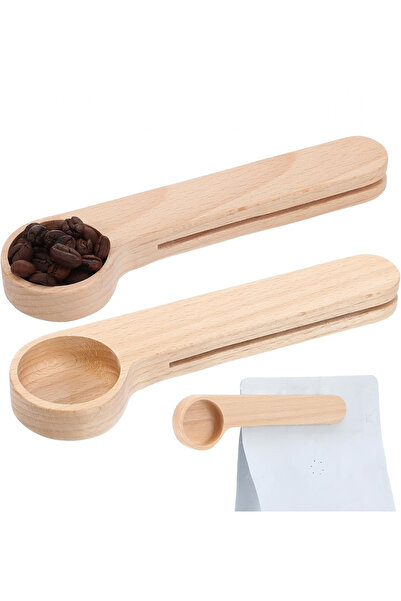 ORNATREE Doğal Ahşap Kahve Kaşığı ve Paket Kapatma Klipsi - Sürdürülebilir Ah...