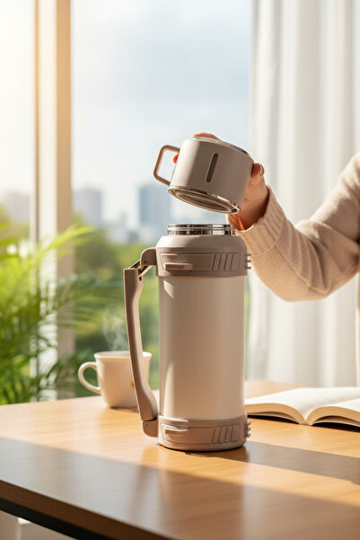 FREFLY Termos, 2 Lt , 2 bardaklı termos, çift duvarlı paslanmaz çelik