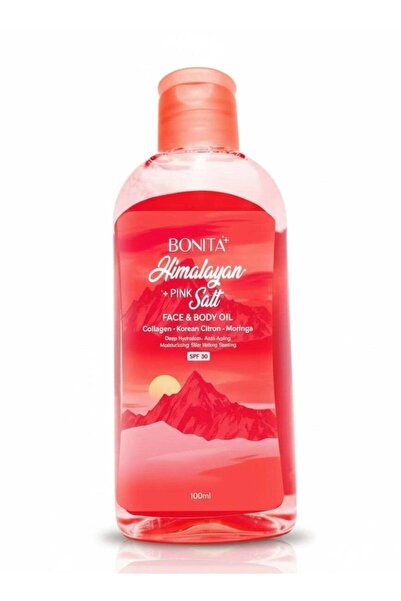 BONİTA زيت الوجه والجسم بملح الهيمالايا الوردي مع عامل حماية من الشمس SPF30 - زيت الكولاجين والمورينجا المرطب (100 مل)