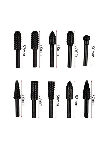 10 Adet Set Dremel Kesici Ahşap Oyma Aletleri Hobi Seti Siyah Renk Büyük Boy