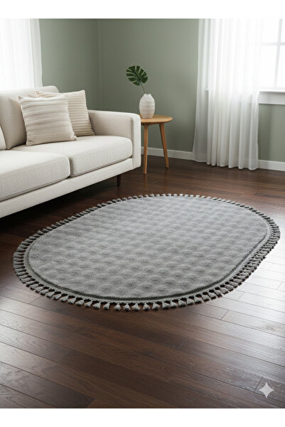 LİNOS HOME Velvet Serisi Gri Saçaklı Bubble Yolluk Özel Puffy Peluş Halı Kaym...