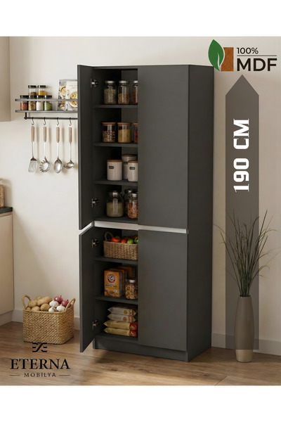 Eterna Mobilya 4 Kapaklı Çok Amaçlı Dolap | Mutfak Dolabı | Kiler Dolabı | Er...