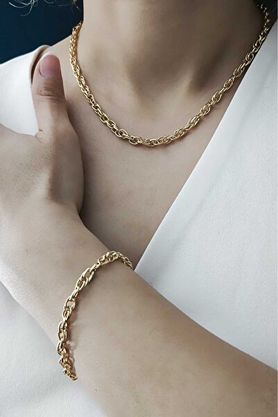 KYOLA DESİGN 3-Piece Twisted Ring Chain Necklace Bracelet Set