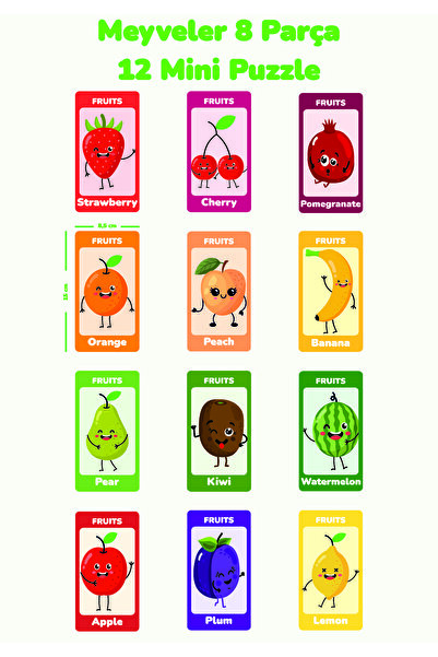 gift plus Ahşap Eğitici Puzzle – Meyveler (12’li Set, 8 Parça)