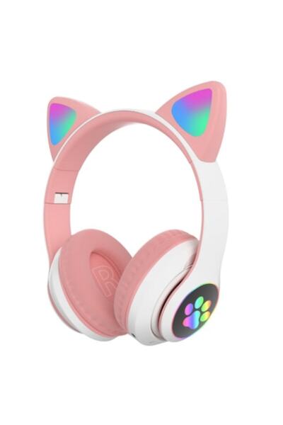 UNİBOX Wireless Headphones, Bluetooth v5, Cat Ears, SD Card, Microphone, Auxiliary, RGB LED, Pink