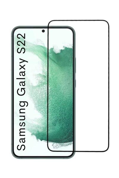 NOVKA Phone Accessories واقي شاشة زجاجي متوافق مع هاتف سامسونج جالاكسي S22، غطاء كامل، مزود بإطار أسود مضاد للكهرباء الساكنة