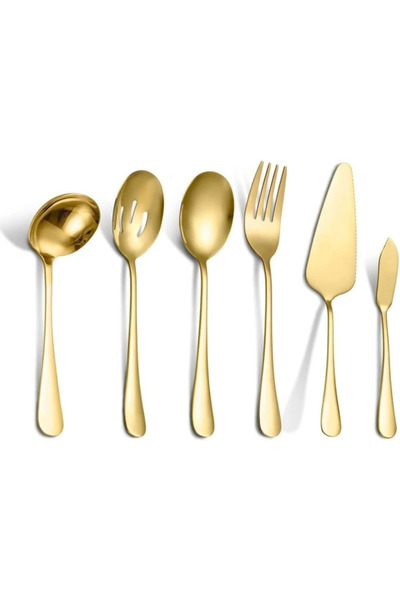 AyrStore 6 Parça Gold Sunum için Servis Kaşığı Kaşık Çatal Ispatula Reçel Set...