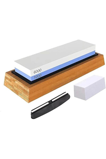 AyrStore 4 Parça 1. Kalite Bıçak Biley Seti 1000 6000 Bileme Taşı Bambu Taban...