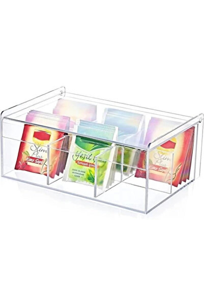 AyrStore Akrilik Çay Kutusu 6 Bölmeli Kapaklı Poşet Bitki Çayı Saklama Kabı A...