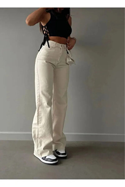 mooishan Elmira High Waist Palazzo Jeans, Stretch Fabric Wide Jeg Loose Leg C...