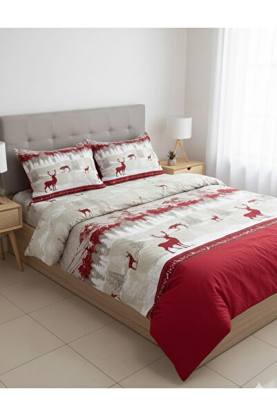 Alpateks Home طقم غطاء لحاف فردي بتصميم مناظر طبيعية للعام الجديد مع غزال أحم...