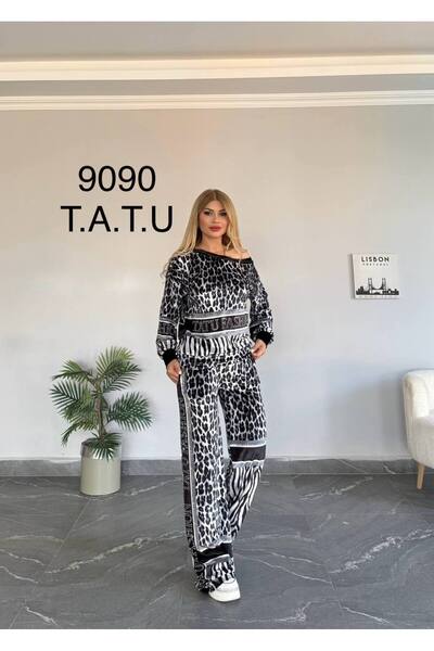 RED WOMAN FASHİON Velvet Leopard Suit