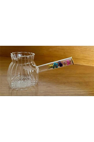 AyrStore Borosilikat Cam Cezve, Isıya Dayanıklı, Dekoratif Çiçek Saplı, Şeffaf