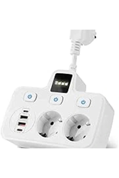 AyrStore Akım Korumalı 2x USB ve 2x Type C Portlu 3 Anahtarlı İkili Priz Hızl...