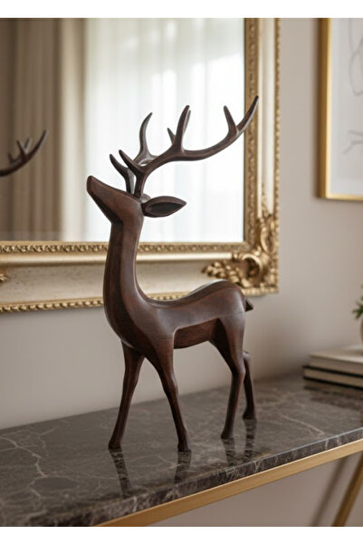RITA ROSSA Ahşap Rengi Geyik Figürü Dekoratif Obje - İskandinav Tarzı Hediyel...