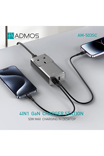 ADMOS محطة شحن مكتبية فائقة السرعة بأربعة منافذ.