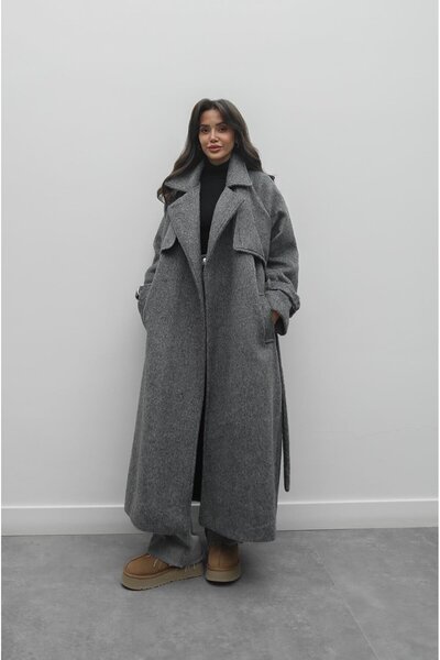 Havoş معطف رمادي بحزام لاتسيو